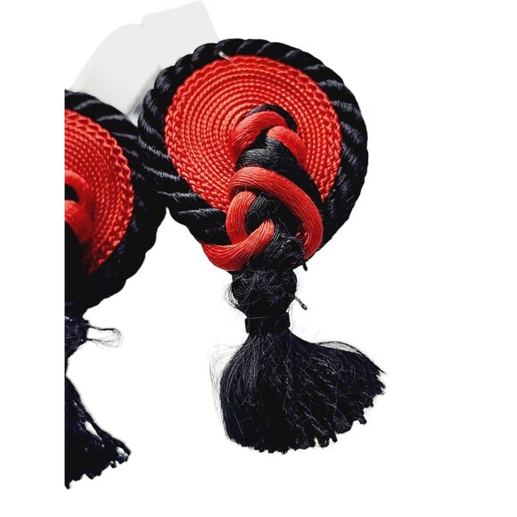 Vintage 80s Fabric Tassel Earrings (A1748) - Picture 2 of 5